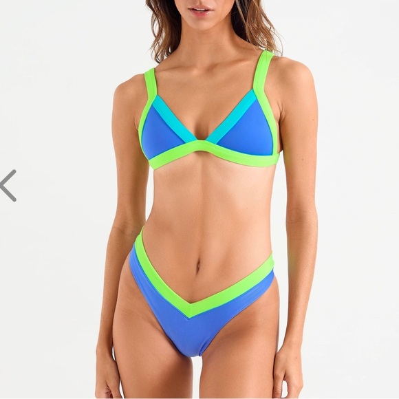 NWT OneOne Swimwear Bikini Set Oahu Jesse Kameron Green Blue Small New Cheeky - Picture 3 of 6